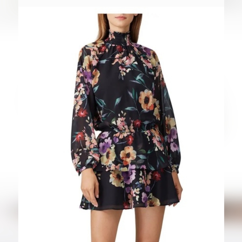 Yumi Km Black Floral Mock Neck Ruffle Hem Dress * 2 OR MORE 20% OFF